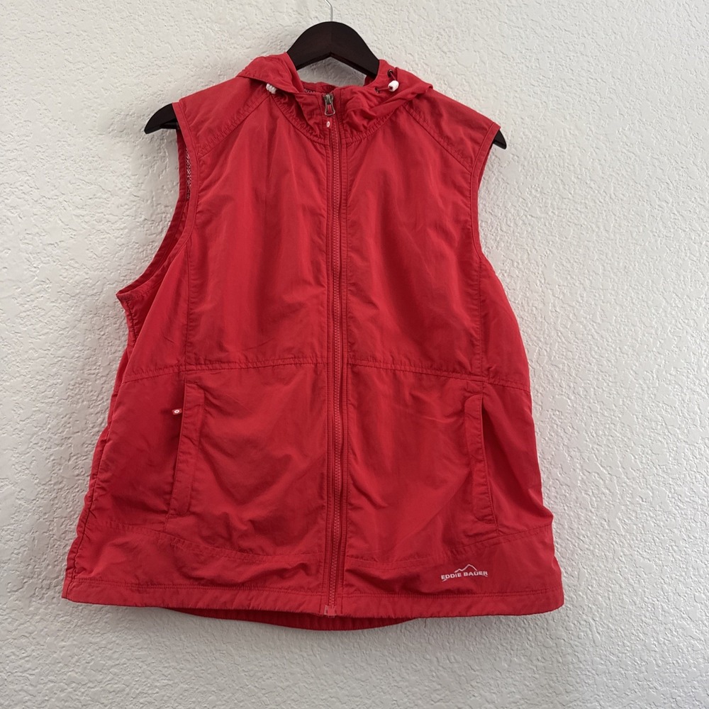 Eddie Bauer Womens XL Red Hooded Windbreaker Vest Lined Lightweight Gorpcore